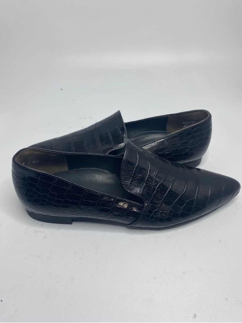 PAUL GREEN Belinda Flat Black Leather Croc Pointed Toe SZ 6.5 Loafers Flats